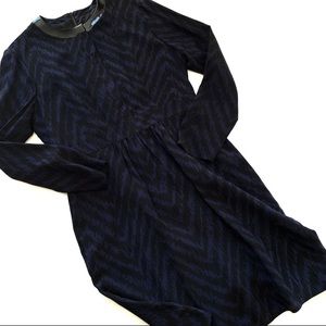 Burberry London Womens Size 10 Black Blue Silk Shift Dress Long Sleeves
